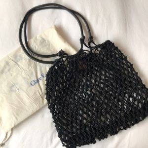 Clare V Black Crochet Bag with Leather handles